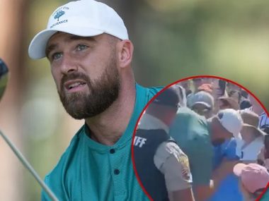 Travis Kelce Kisses Man's Arm After Drilling Him with Errant Golf Shot