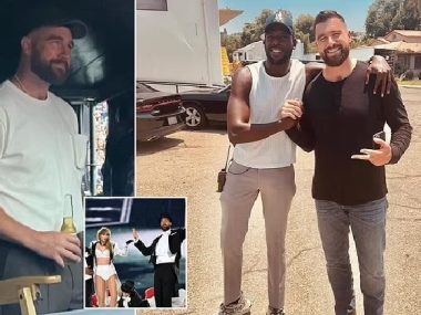 Kelce is spotted on set of Grotesquerie after returning from Europe