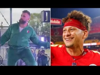 Patrick Mahomes reacts to Jason Kelce's dancing ahead of MNF