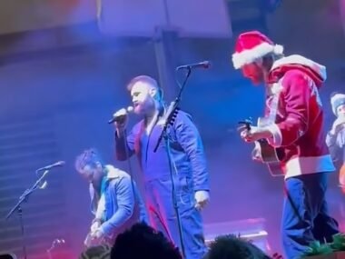 Jason Kelce Sings New Christmas Song Onstage at Eagles Tailgate Party